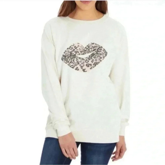 Wildfox Cheetah Lips Crewneck Pullover Oversized Sweatshirt Size XL - Picture 1 of 9